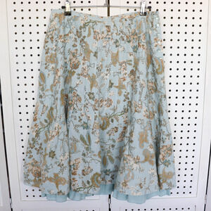 Vintage Tapemeasure Floral Linen Midi Skirt Lined Womens SIZE 8